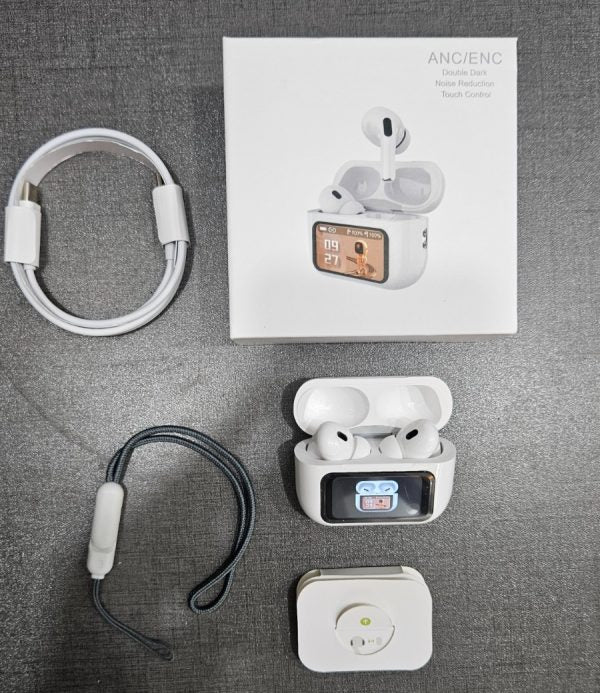 A9 Airpods Pro with digital display (White) and (Black)- Touch Volume Control – Digital Screen – Smooth Display